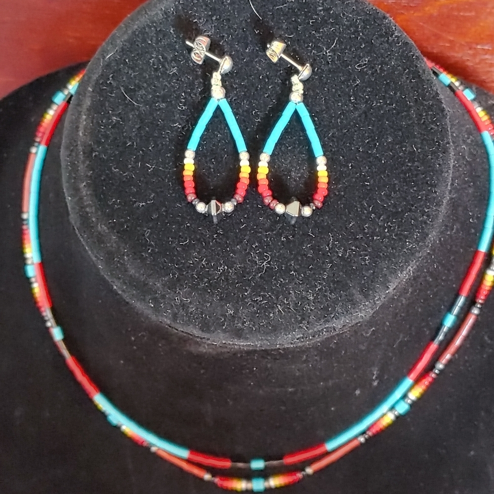 Beaded Necklace + Earrings